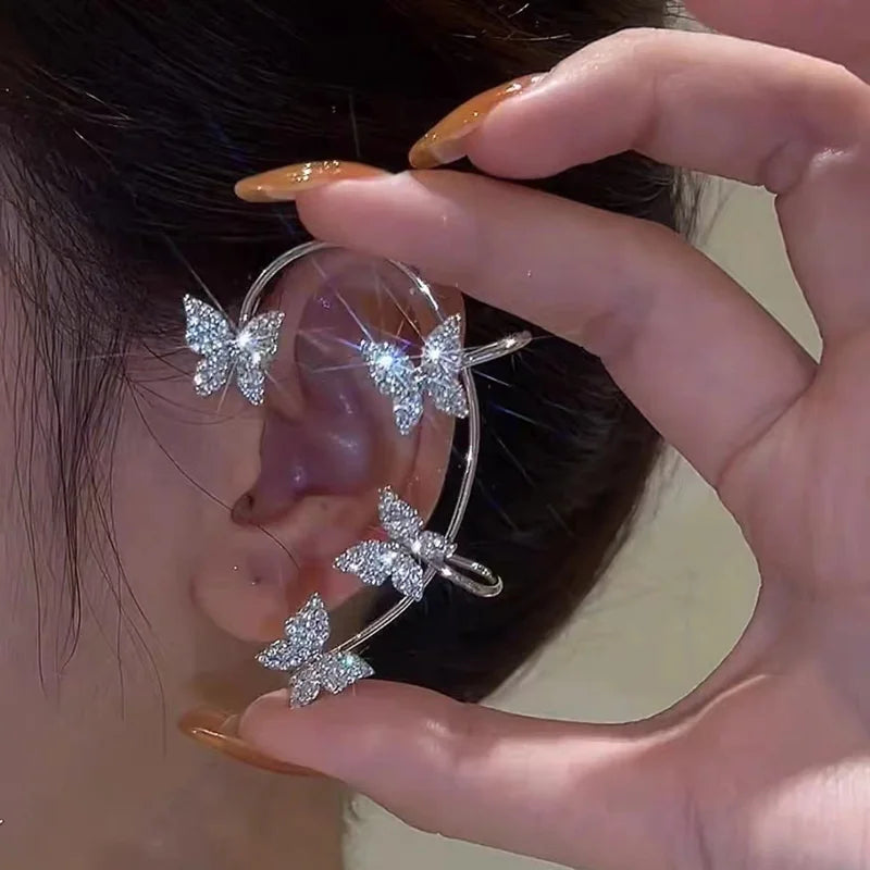 RINHOO FRIENDSHIP Zircon Leaves Ear Cuff Stud Earrings