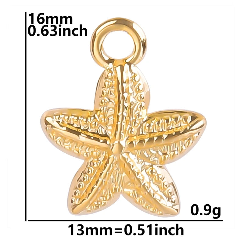 6Pcs GLOWCAT Real Gold Plated Ocean Charms Turtle Starfish
