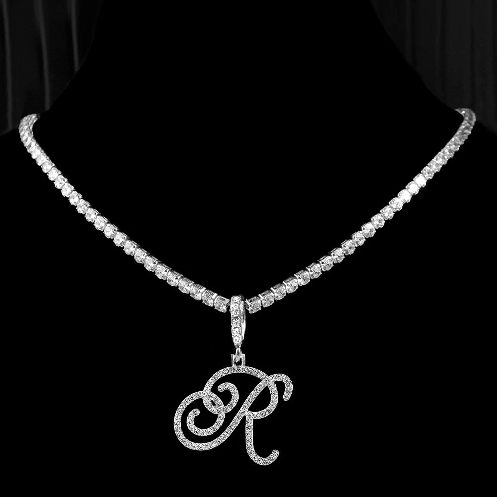 Caraquet Cursive Initial Necklace Cubic Zirconia Chain