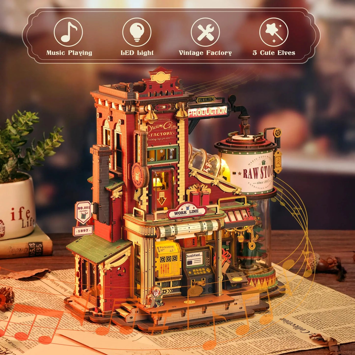 Robotime Dream Gift Factory Wooden Puzzle With Light Music
