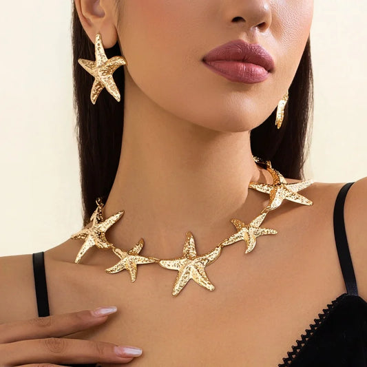 JWER Boho Starfish Pendant Necklace Set Beach Jewelry