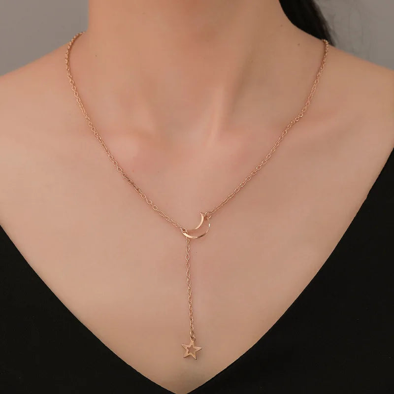 Zhenshecai Moon Star Pendant Necklace For Women Jewelry