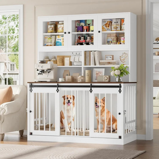 DAFIFY Dog Crate Furniture With Divider And Four Doors