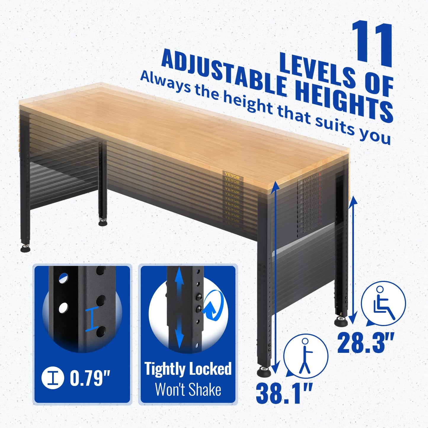 Hign-concerned Woodworking Workbench Adjustable Height Oak