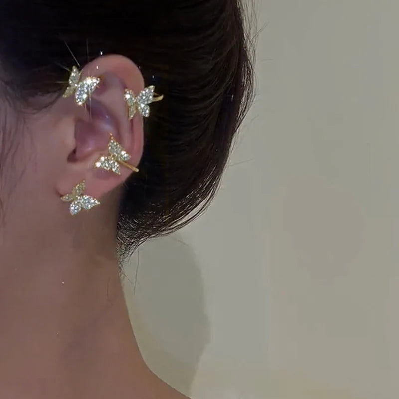 RINHOO FRIENDSHIP Zircon Leaves Ear Cuff Stud Earrings