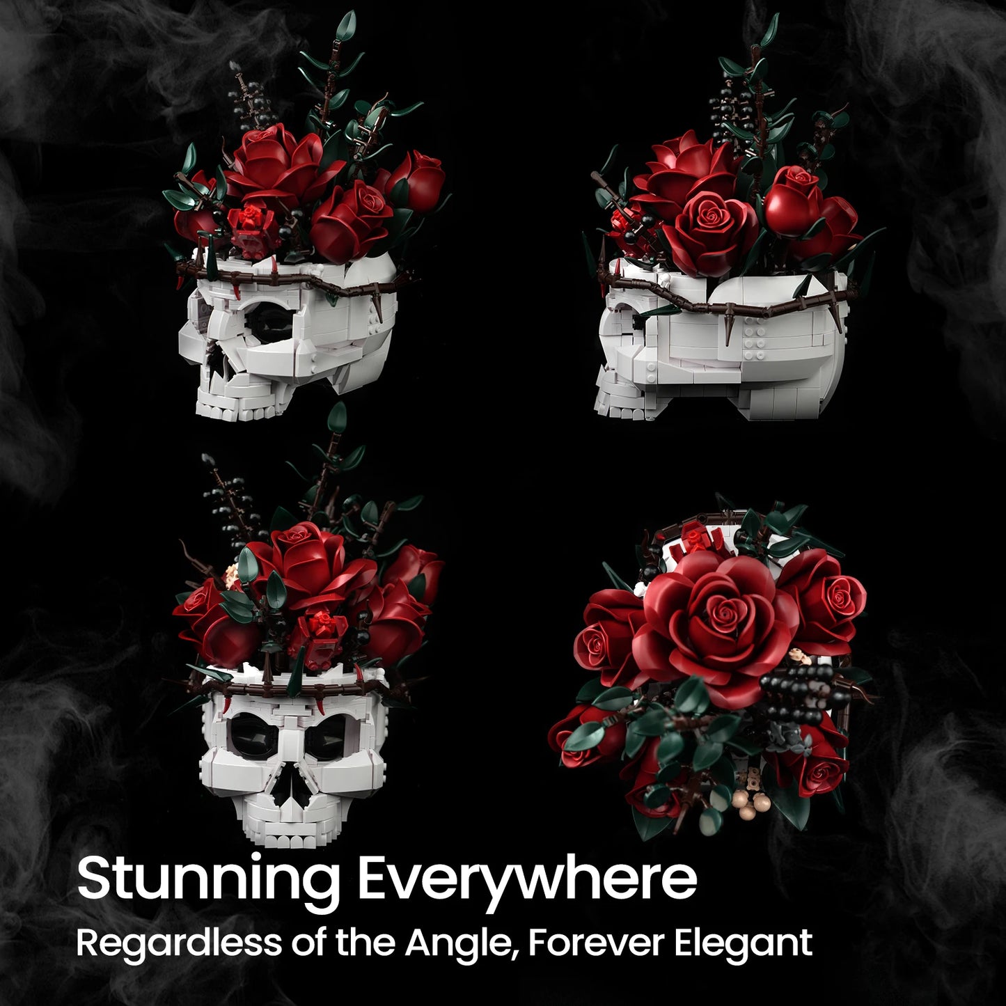 SupreOwls Skull Flowers Building Blocks Set Gothic Roses