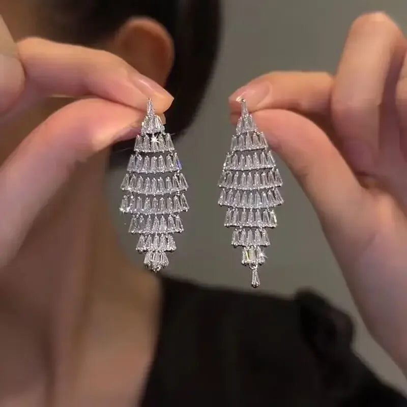 DINGABIYUCN Geometric Drop Earrings For Women CZ Bridal