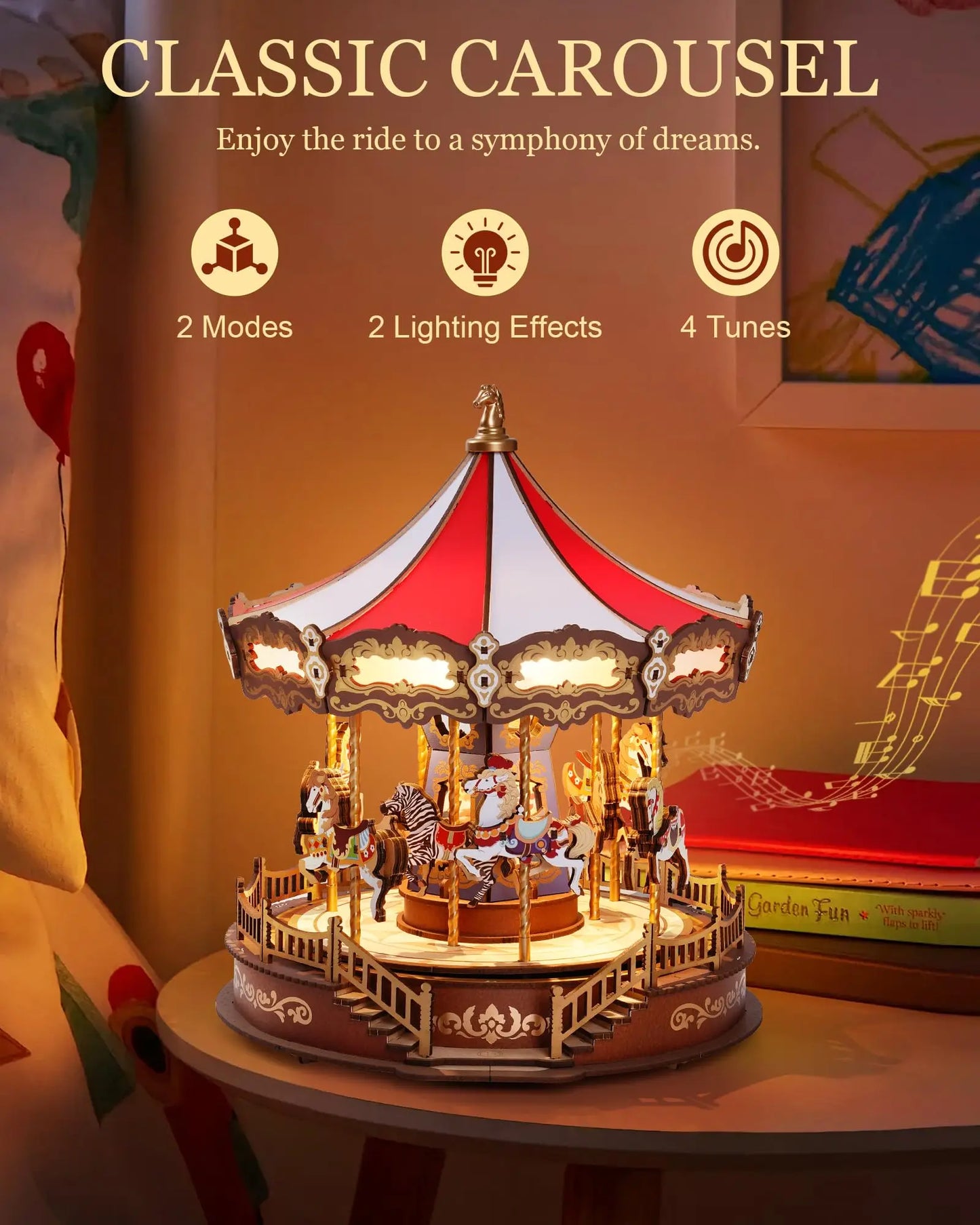 Robotime Rolife Carousel Music Box 3D Puzzle With Light