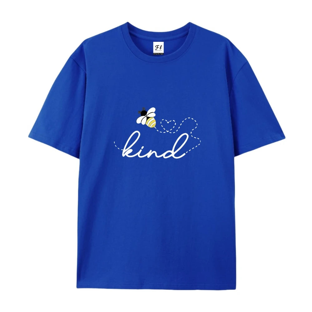 Kind Letter And Bee Print Round Neck Tee For Women Casual