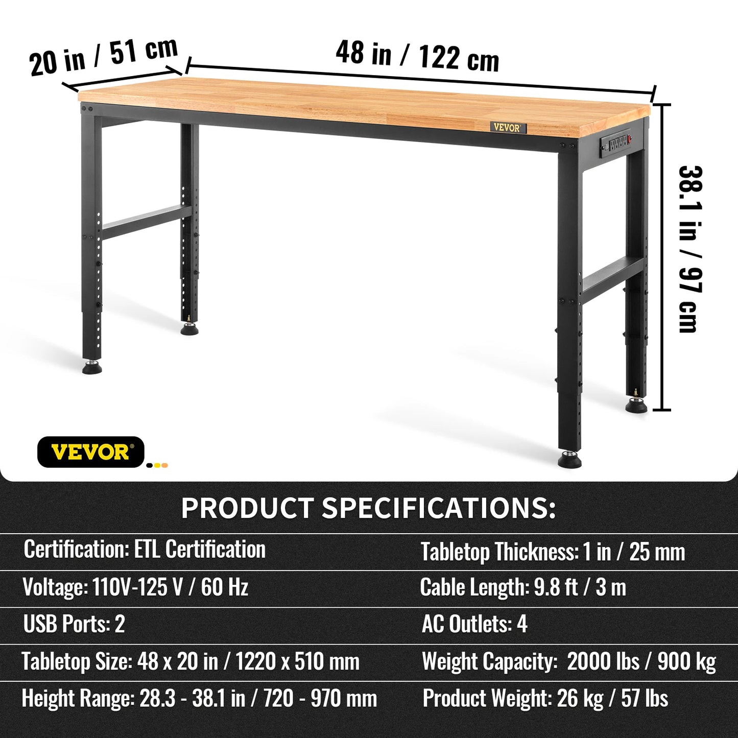 Hign-concerned Woodworking Workbench Adjustable Height Oak