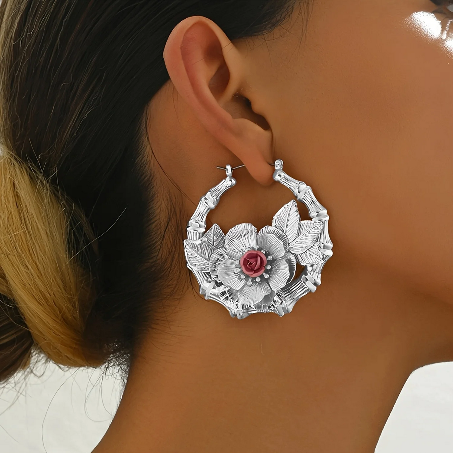 Guangdong Floral Hoop Earrings Boho Leaf Flower Jewelry