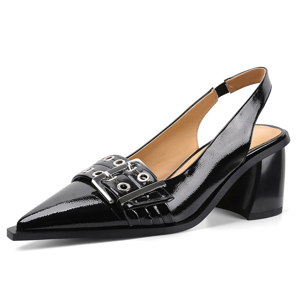 DoraTasia Women Slingback Heels Buckle Strap Pointed Toe Pumps