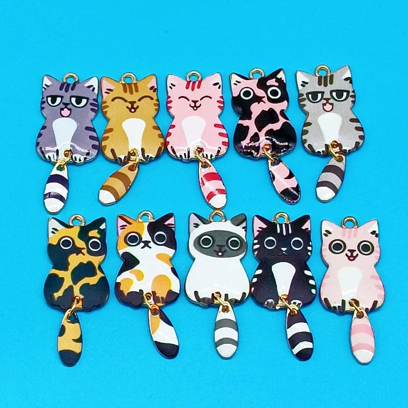 Charms Enamel Cat Charms for Jewelry Making Pendants