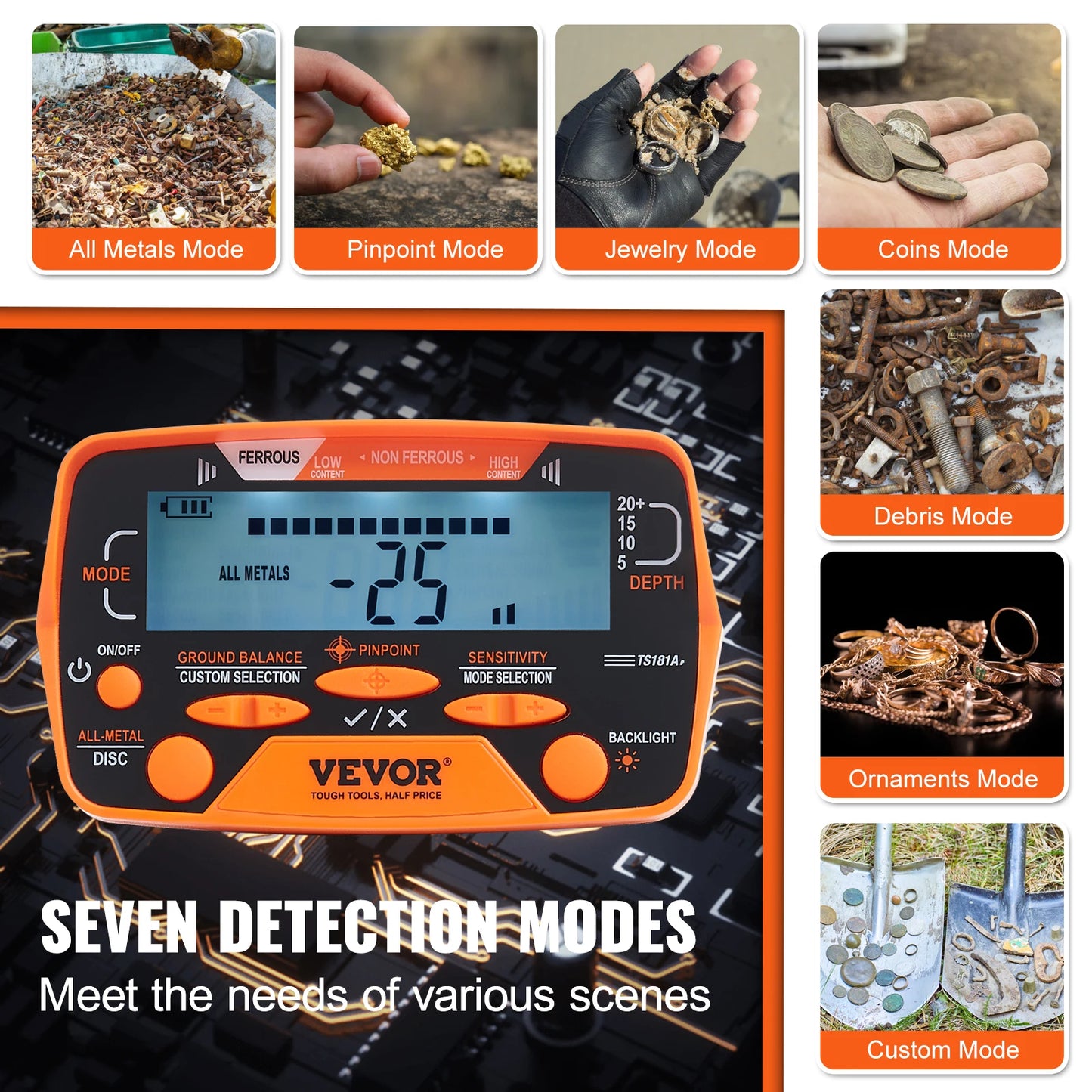 VEVOR Metal Detector With LCD Display 7 Modes Features