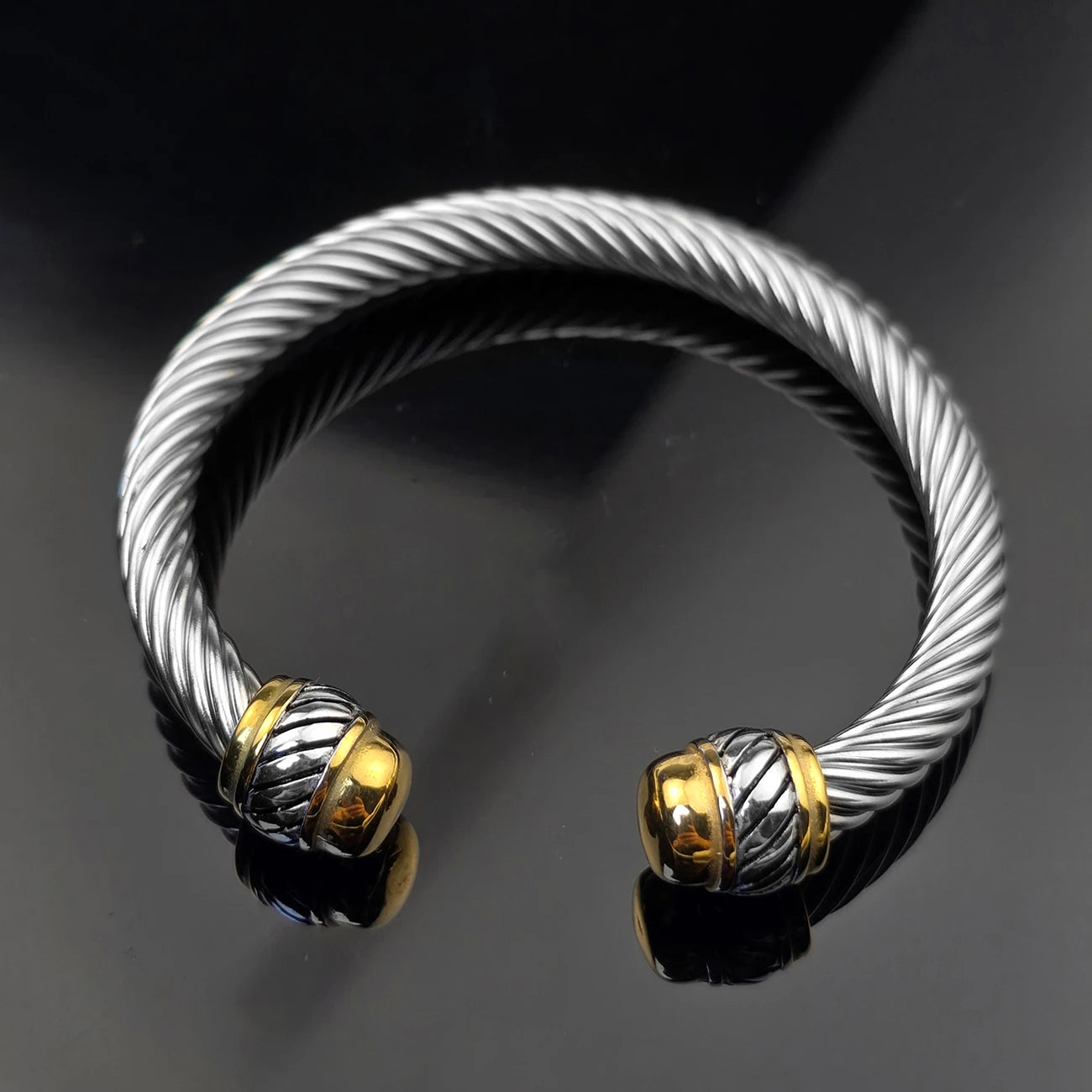 KABOLONG Stainless Steel Cable Bracelet For Women Two Tone
