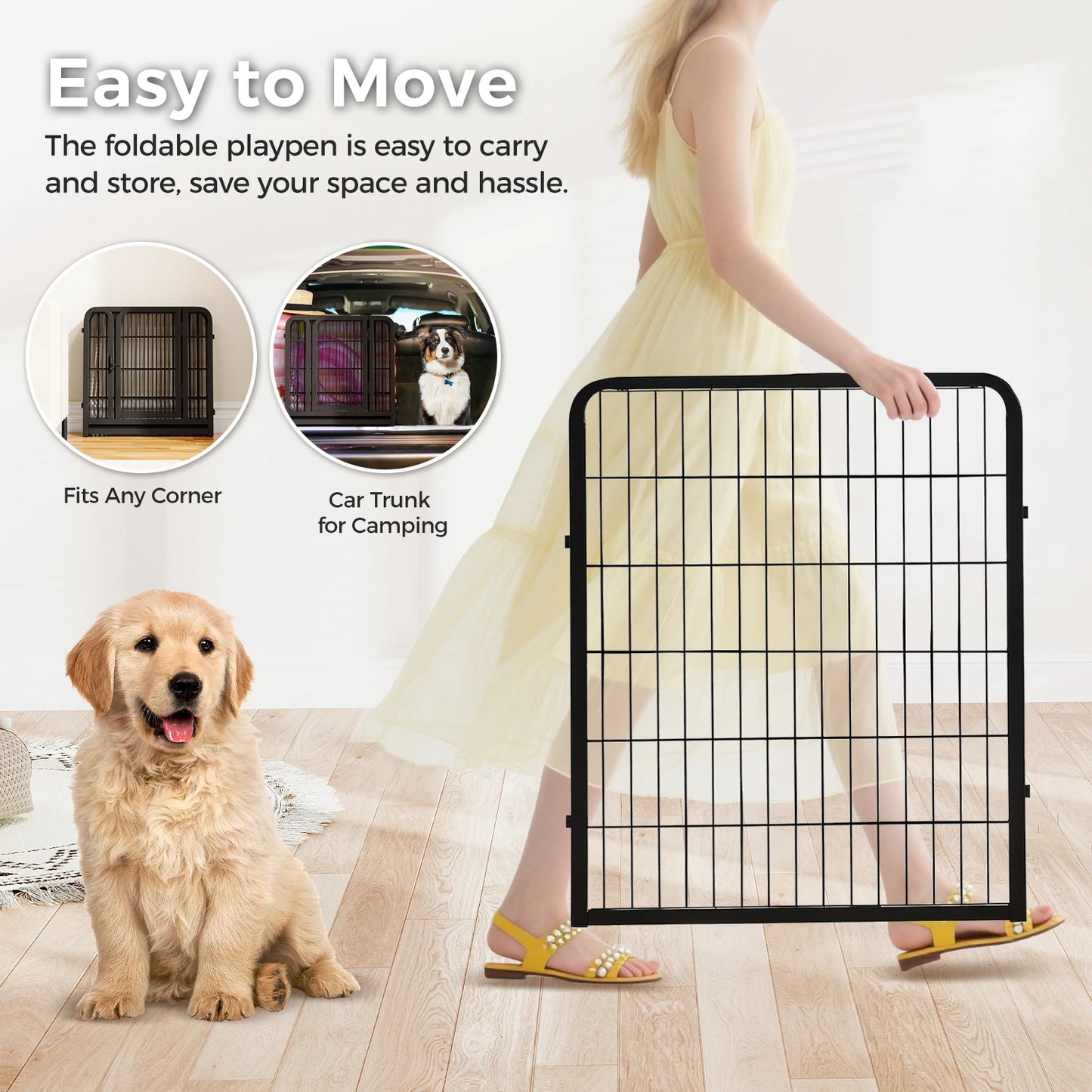 PEQULTI Heavy Duty Metal Puppy Playpen Indoor Outdoor Use