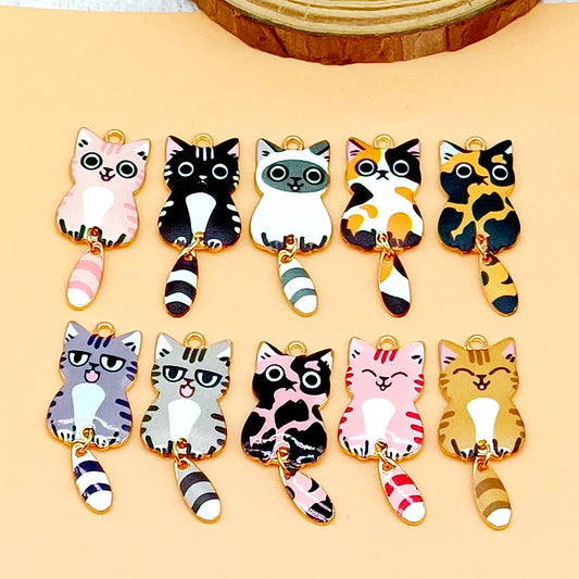 Charms Enamel Cat Charms for Jewelry Making Pendants