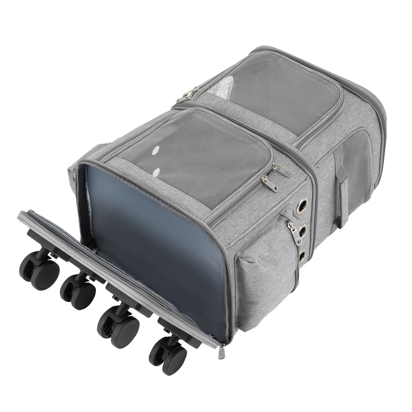Ventilated Double Compartment Cat Carrier On Wheels