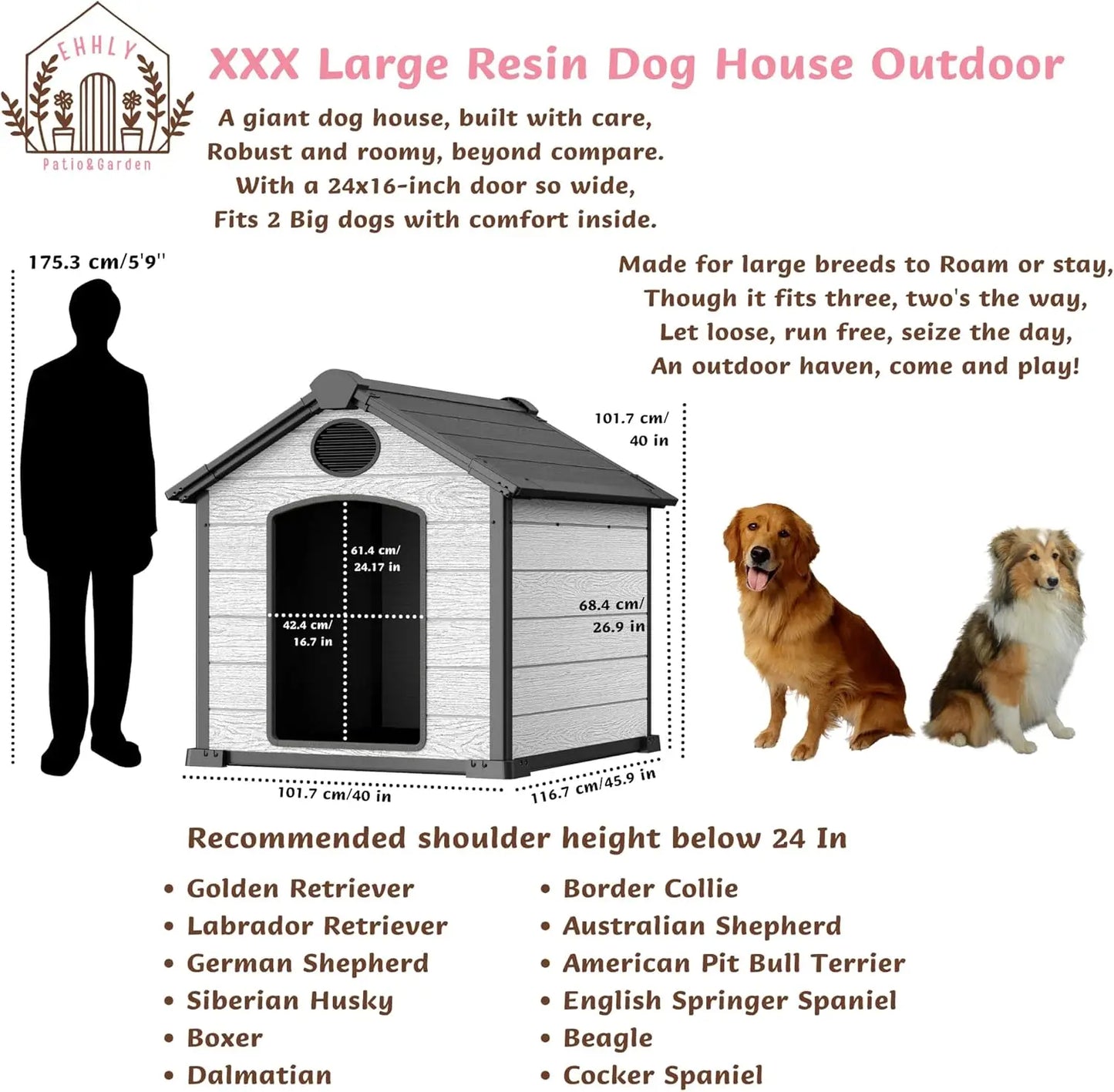 Outdoor Insulated Igloo Dog House For Two Dogs Raised Floor