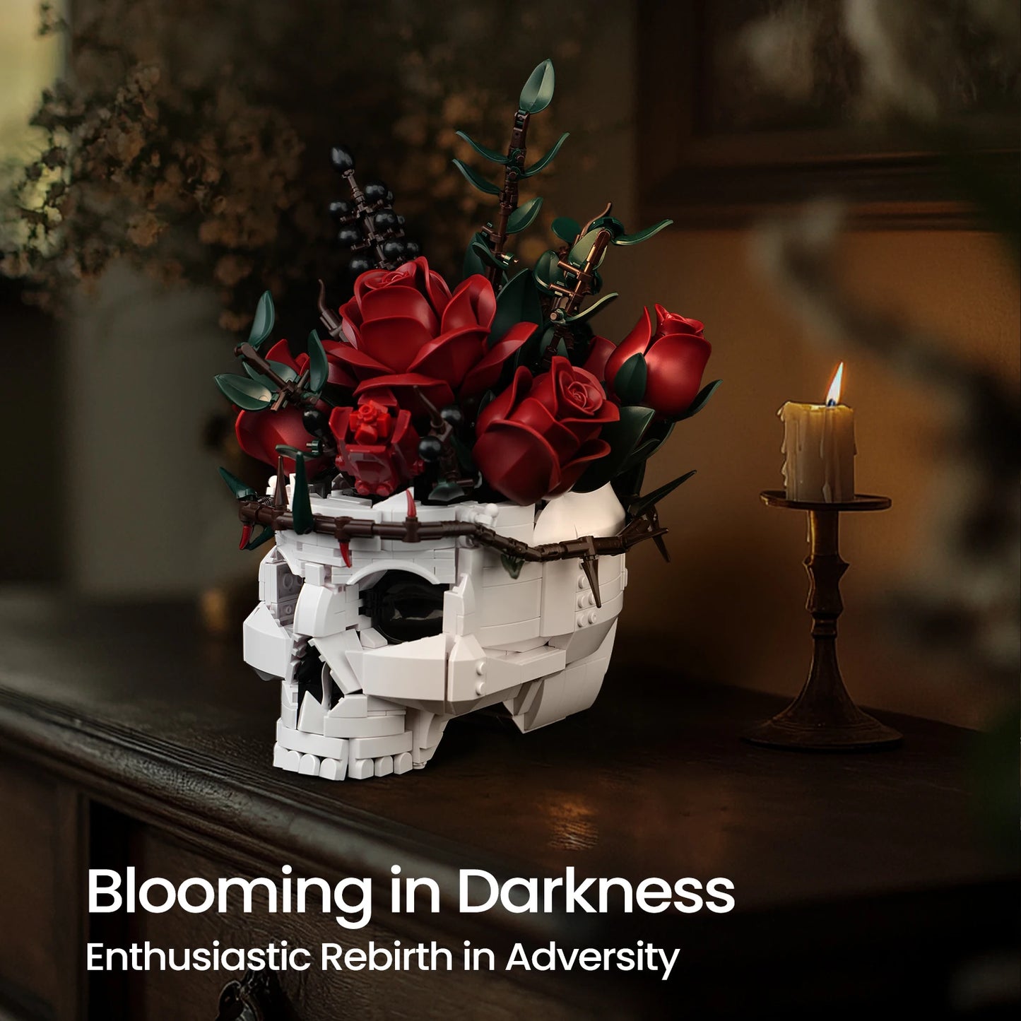 SupreOwls Skull Flowers Building Blocks Set Gothic Roses