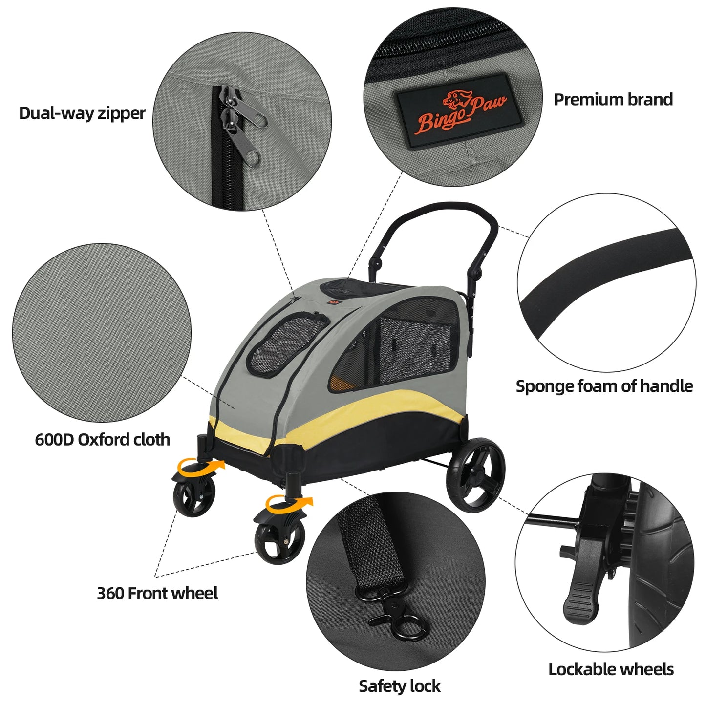 Dog Stroller Foldable Pet Jogger Wagon With Four Wheels