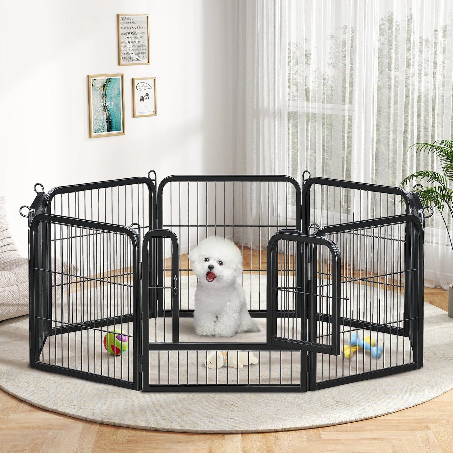 PEQULTI Heavy Duty Metal Puppy Playpen Indoor Outdoor Use