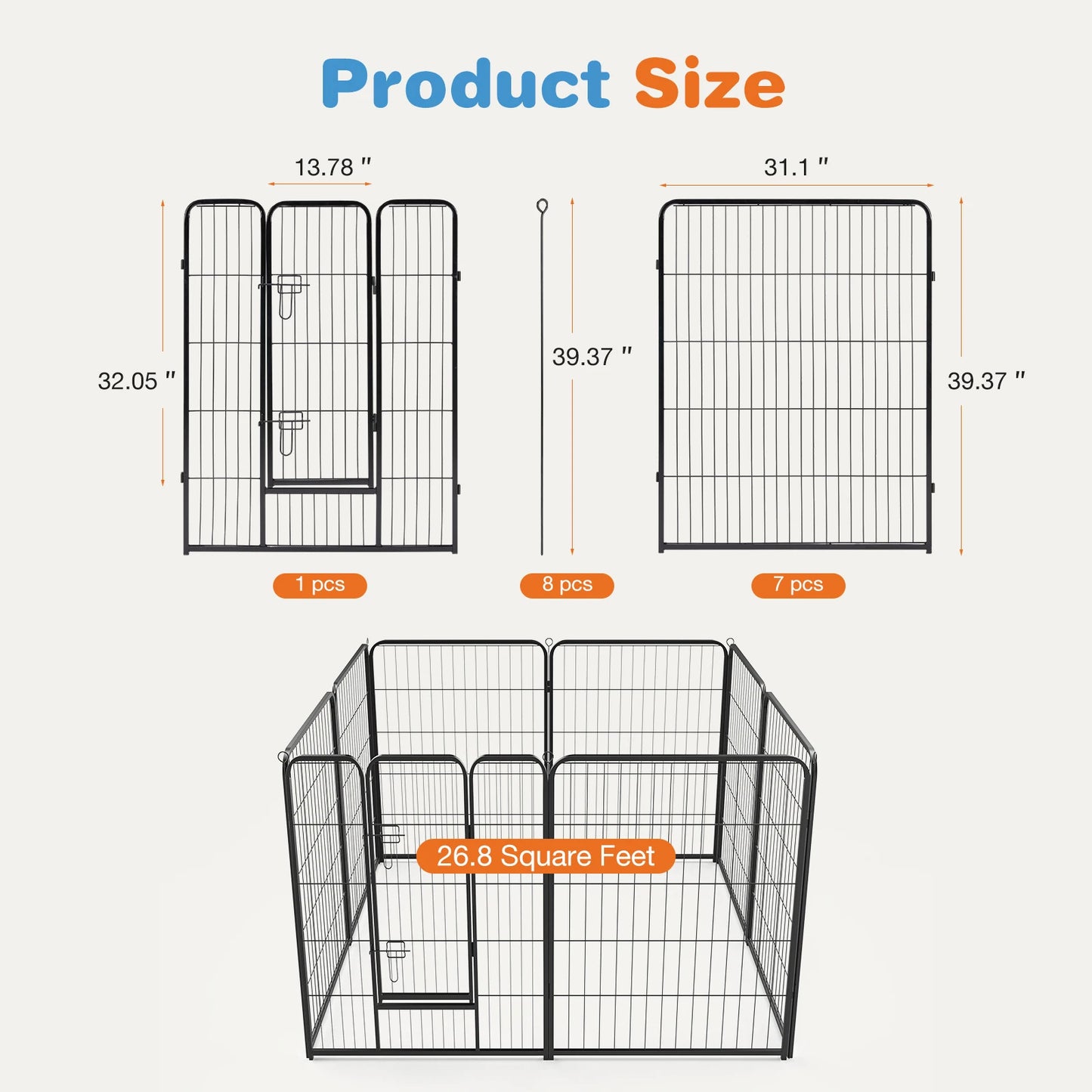 JHK Dog Playpen Indoor Outdoor Fence With Doors Heavy Duty