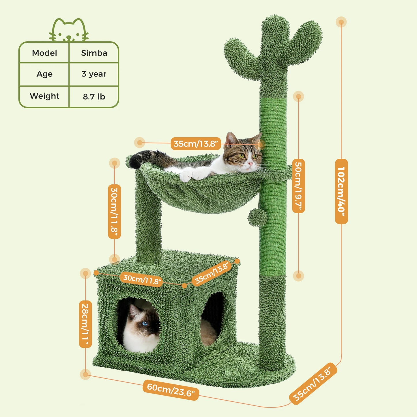 PEQULTICN Cactus Cat Tree With Condo And Hammock For Indoor