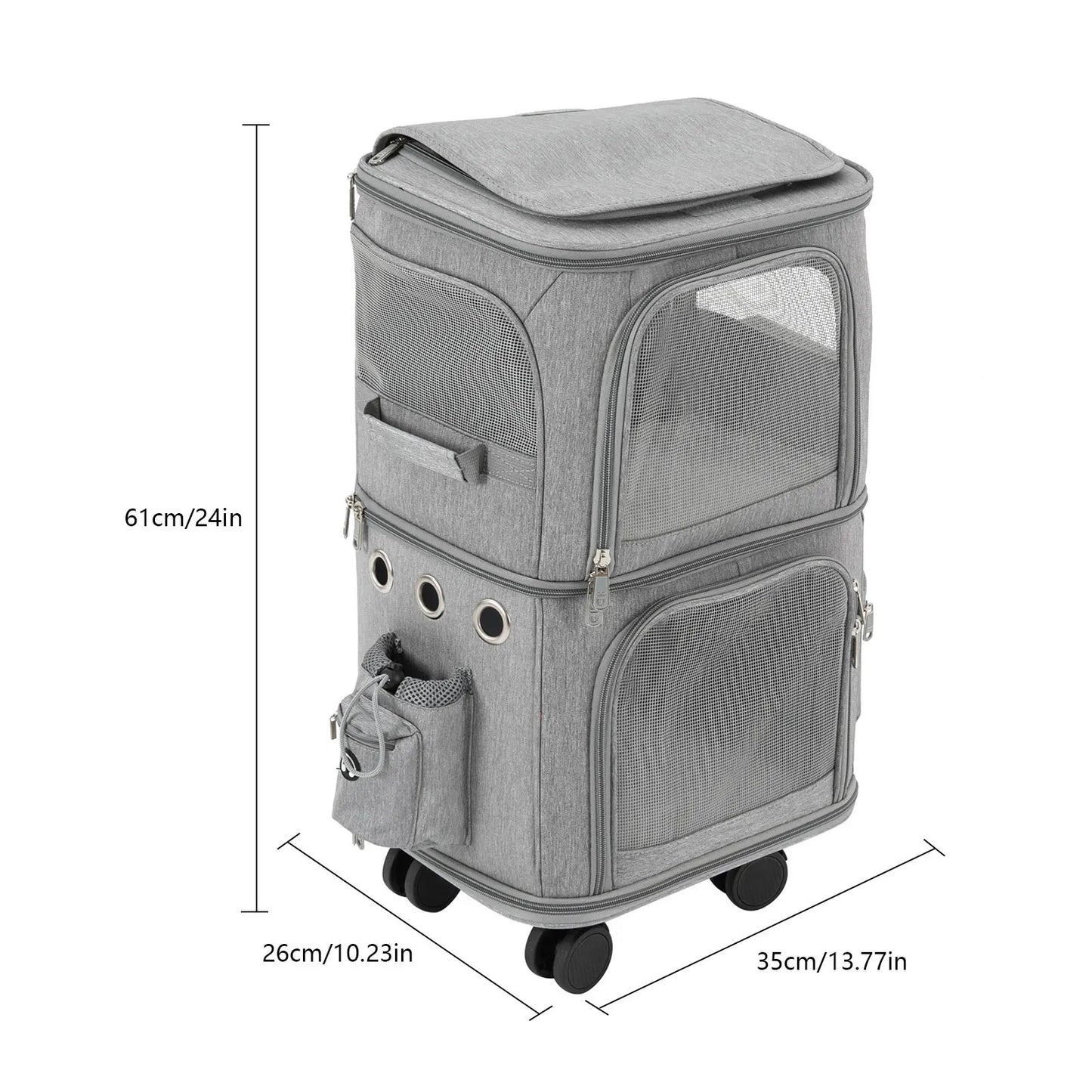 Ventilated Double Compartment Cat Carrier On Wheels
