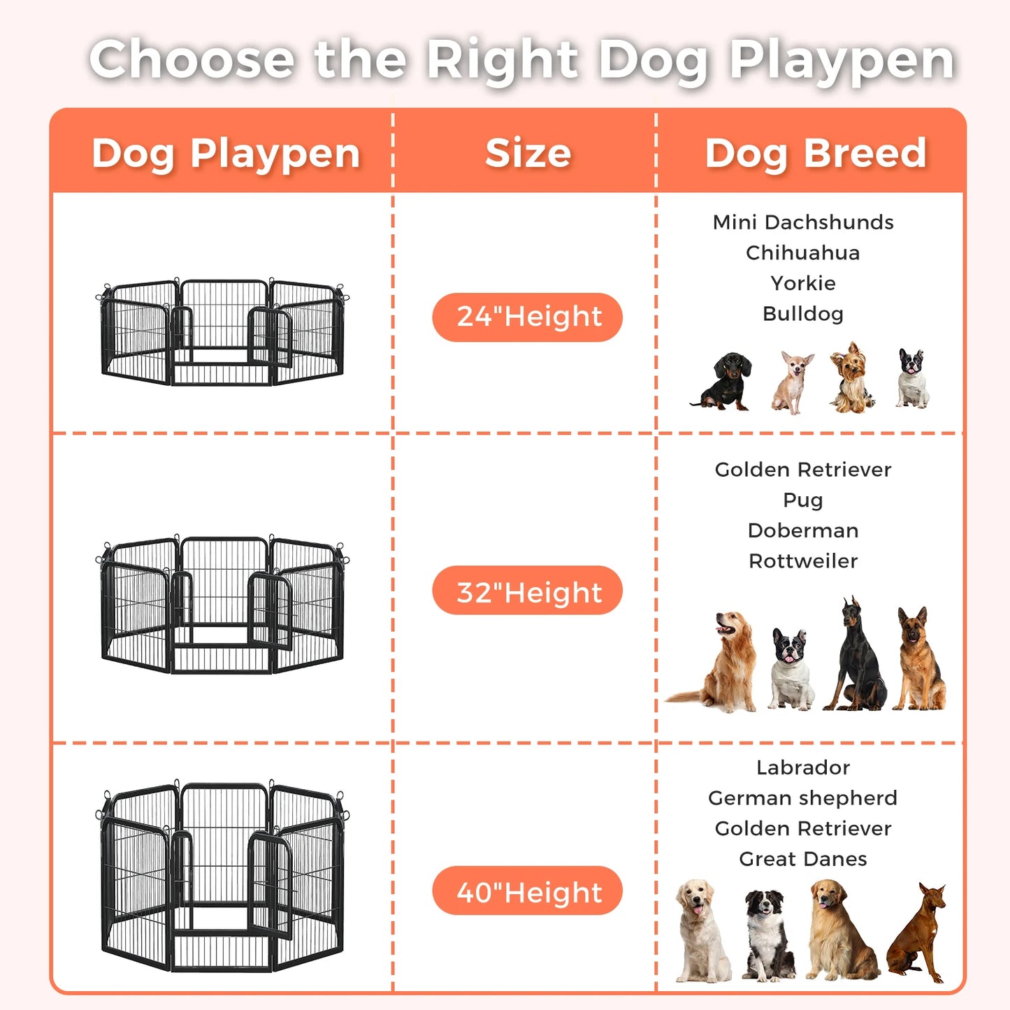 PEQULTI Heavy Duty Metal Puppy Playpen Indoor Outdoor Use