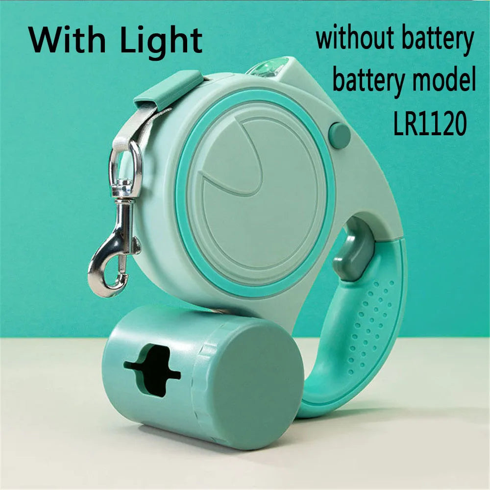 CN Retractable Dog Leash With LED Lights And Bag Dispenser