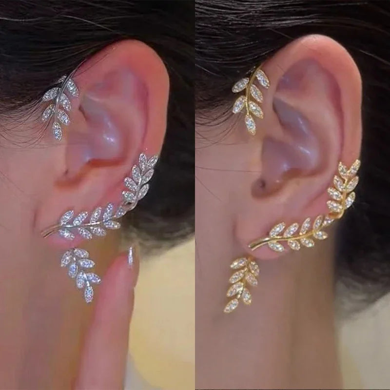 RINHOO FRIENDSHIP Zircon Leaves Ear Cuff Stud Earrings