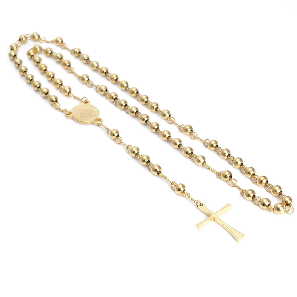 CN Stainless Steel Beads Pendant Necklace Rosary Unisex