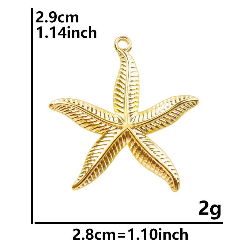 6Pcs GLOWCAT Real Gold Plated Ocean Charms Turtle Starfish