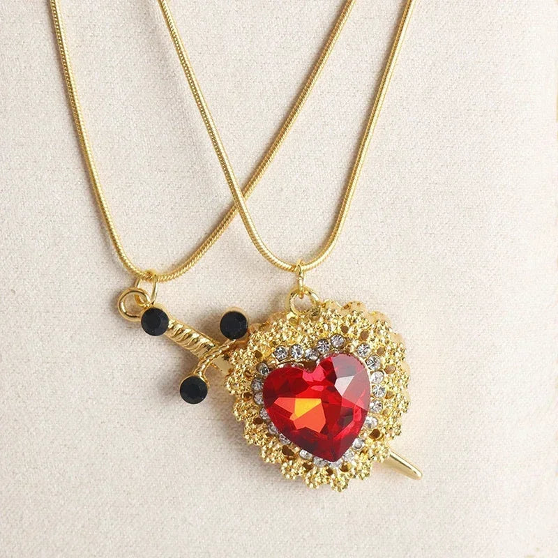 LATS Heart and Sword Zircon Pendant Necklace for Women Men