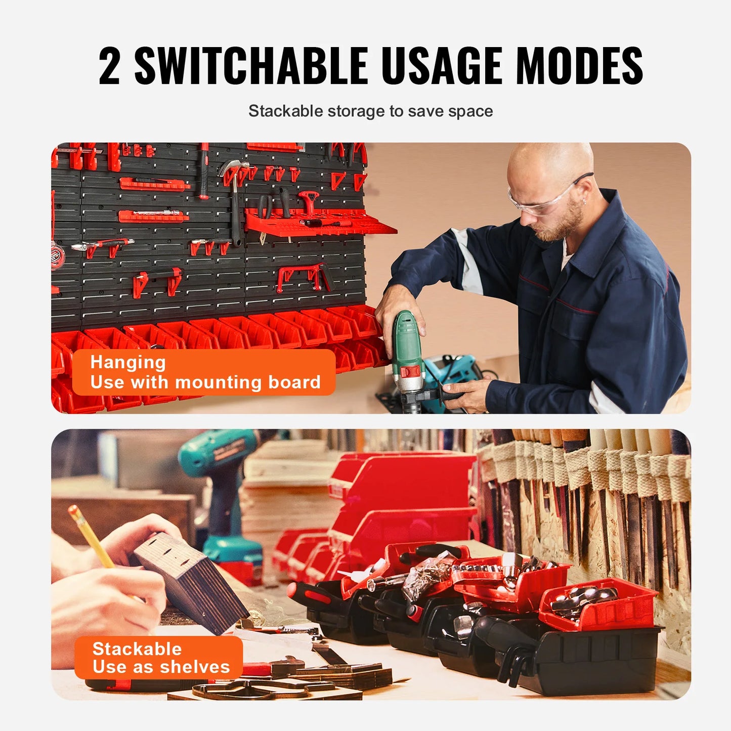 SucceBuy Wall Mounted Storage Bins Garage Organizer