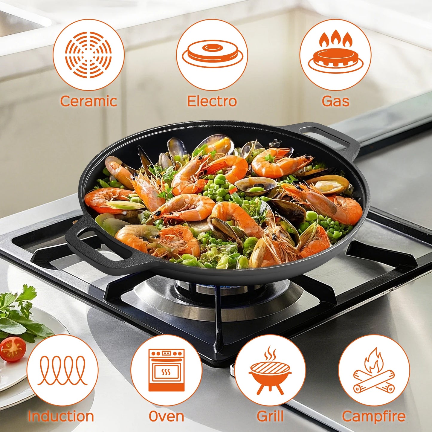 Hign Concerned Cast Iron Skillet Pre Seasoned With Dual Loop