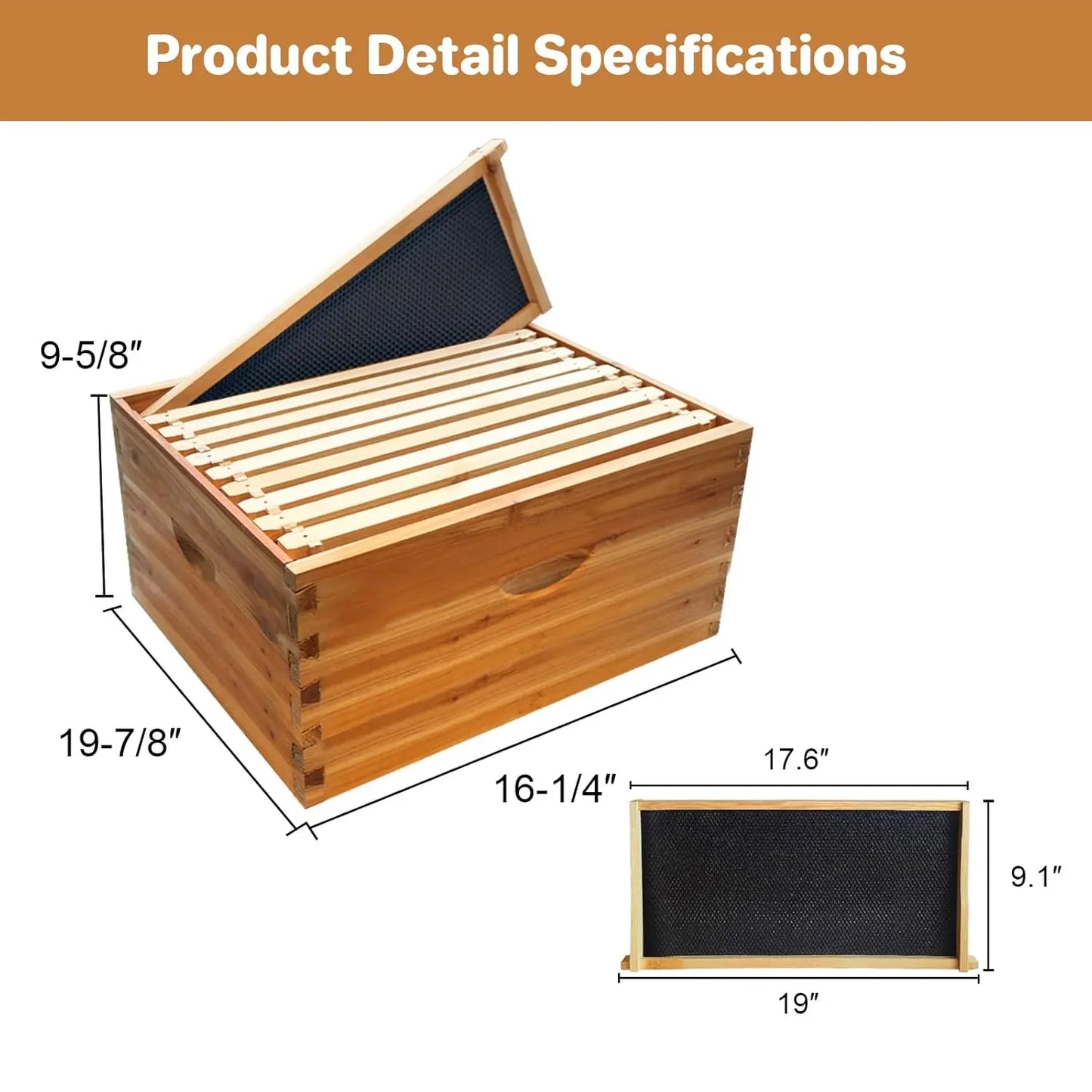 HiMISS Langstroth Bee Box With Wax Coated Frames And Foundations Honey Super