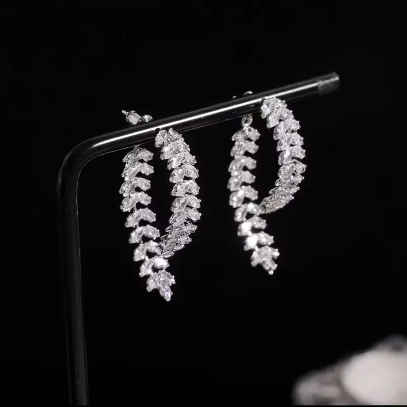 DINGABIYUCN Geometric Drop Earrings For Women CZ Bridal