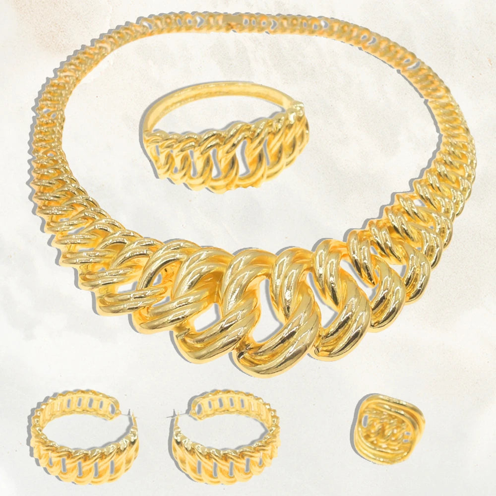 SYHOL Jewelry Set Necklace Earrings Ring Gold Plated
