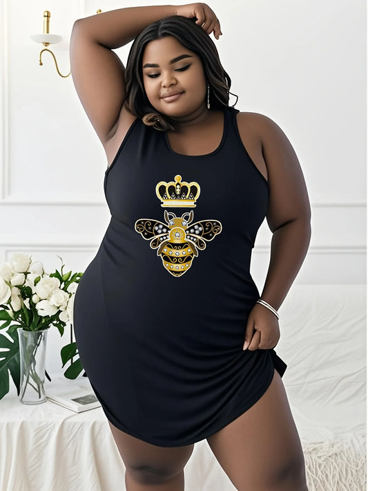 CN Zhejiang Bee With Crown And Diamonds Print T Shirt Dress