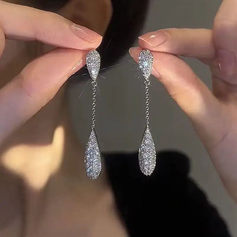 DINGABIYUCN Geometric Drop Earrings For Women CZ Bridal