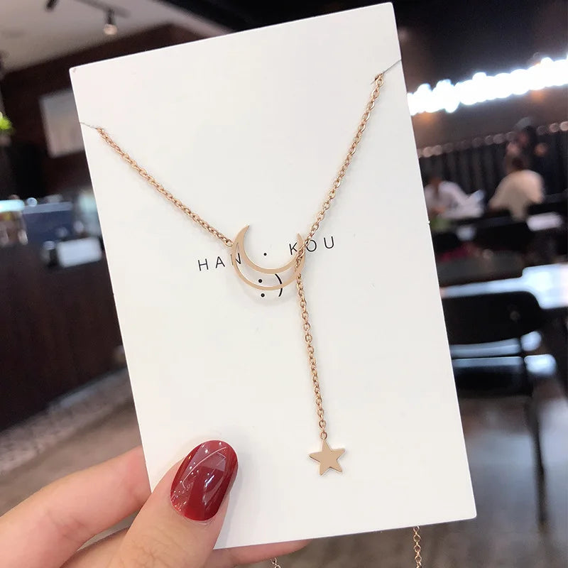Zhenshecai Moon Star Pendant Necklace For Women Jewelry