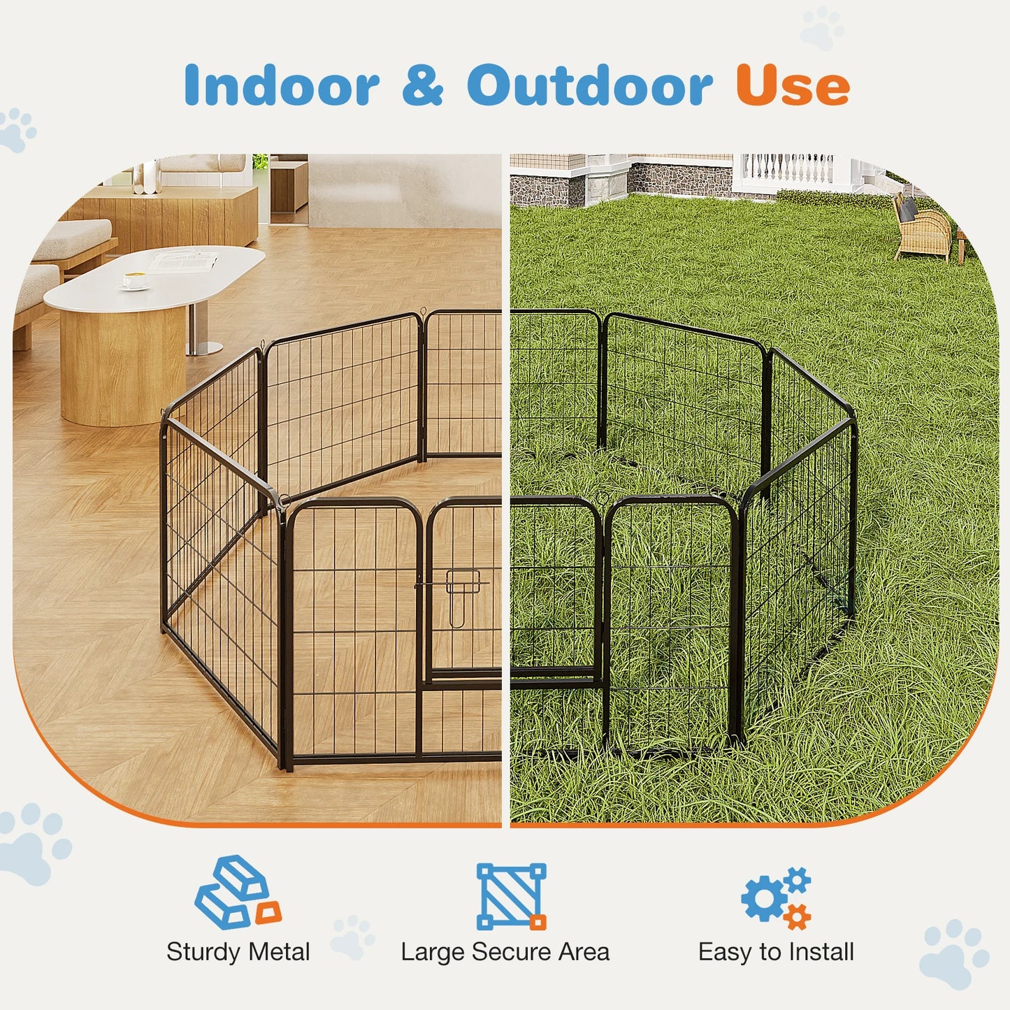 JHK Dog Playpen Indoor Outdoor Fence With Doors Heavy Duty