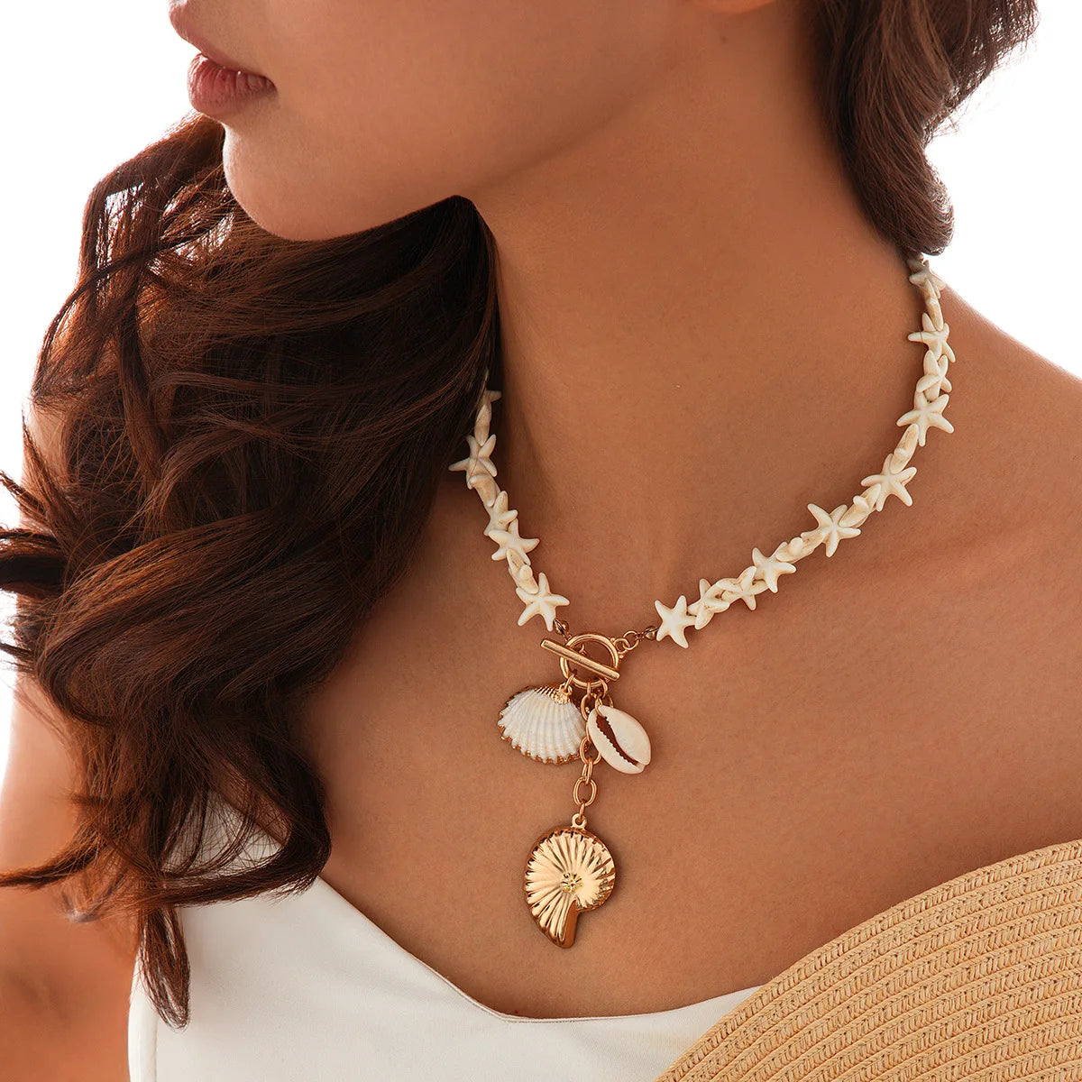 YJ WYWCN Retro Starfish Shell Pendant Necklace Women