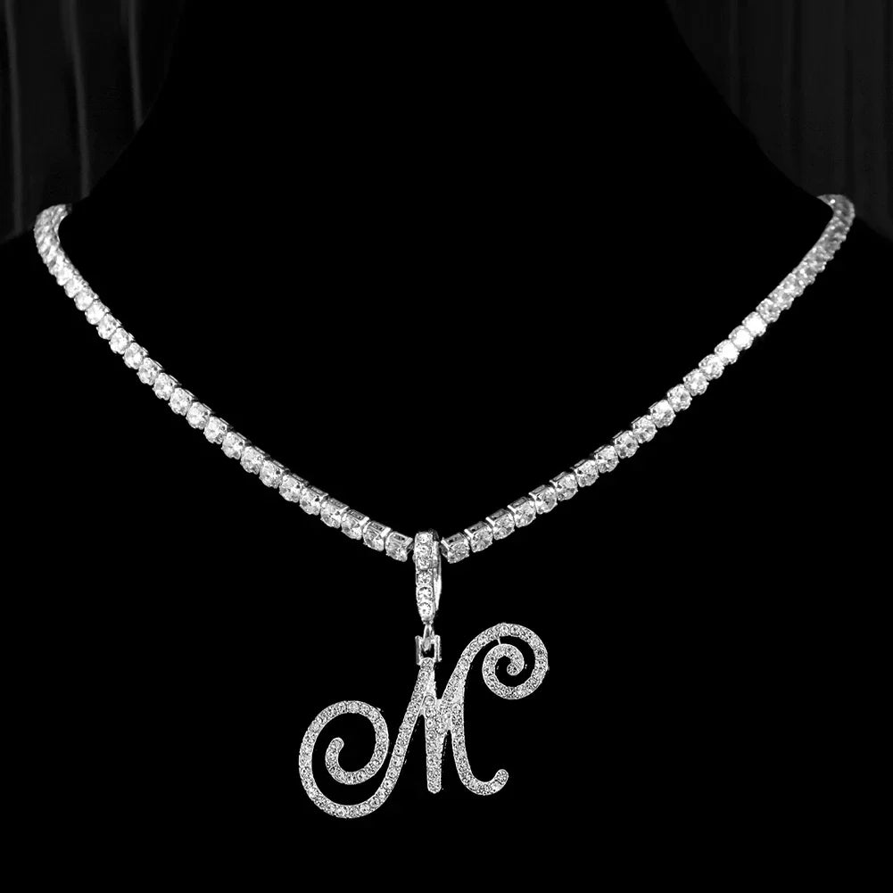Caraquet Cursive Initial Necklace Cubic Zirconia Chain