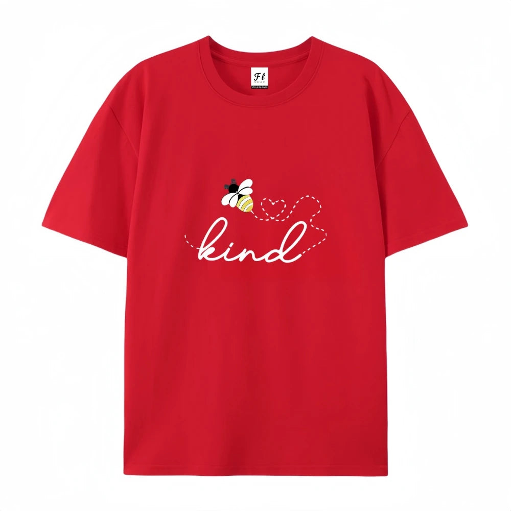 Kind Letter And Bee Print Round Neck Tee For Women Casual