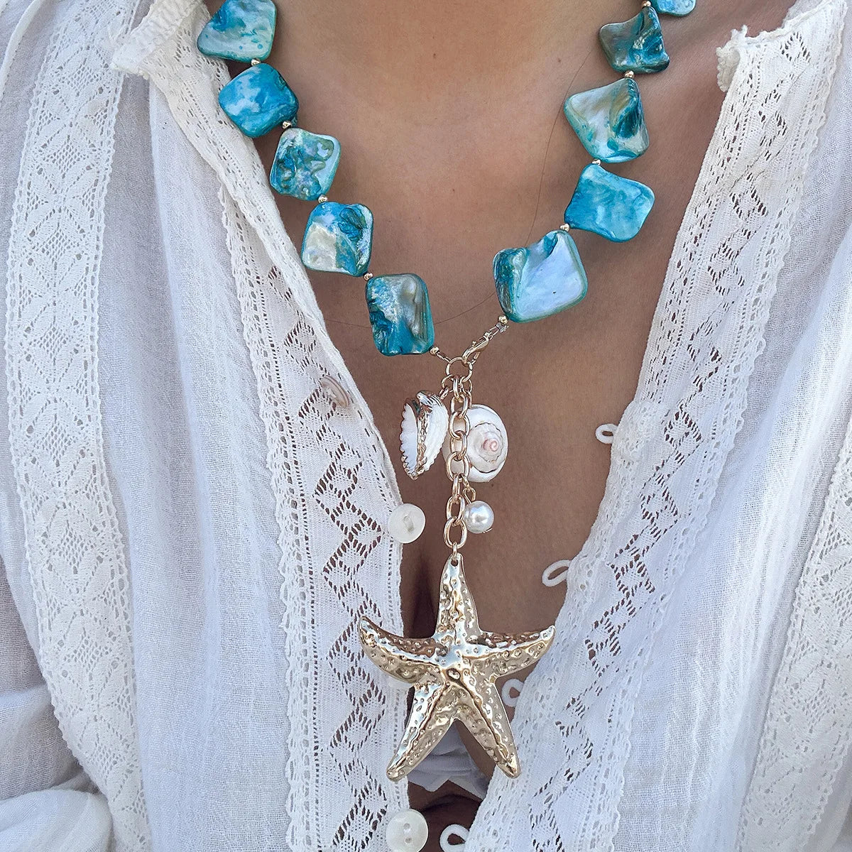 YJ WYWCN Retro Starfish Shell Pendant Necklace Women