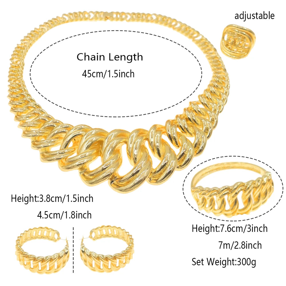 SYHOL Jewelry Set Necklace Earrings Ring Gold Plated