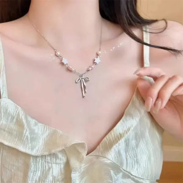 Rinhoo Pearl Tassel Necklace For Women Minimalist Jewelry